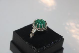 A sterling silver and malachite dress ring, ring s
