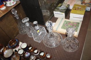 Five various glass decanters