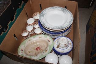 A box of various patterned tea and dinnerware AF