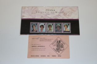 A stamp club booklet and stamps and a Princess Dia