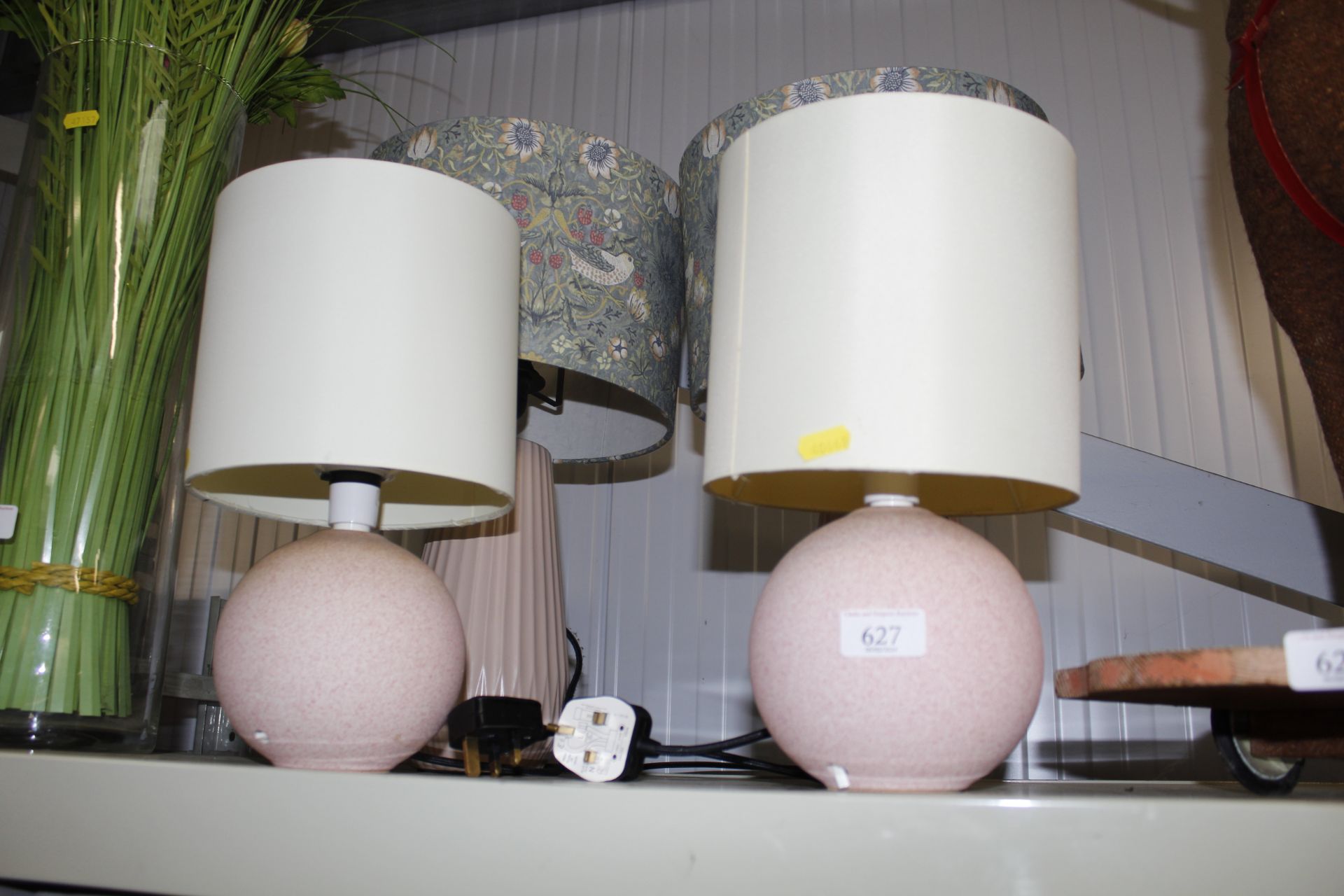 Two pairs of table lamps and shades