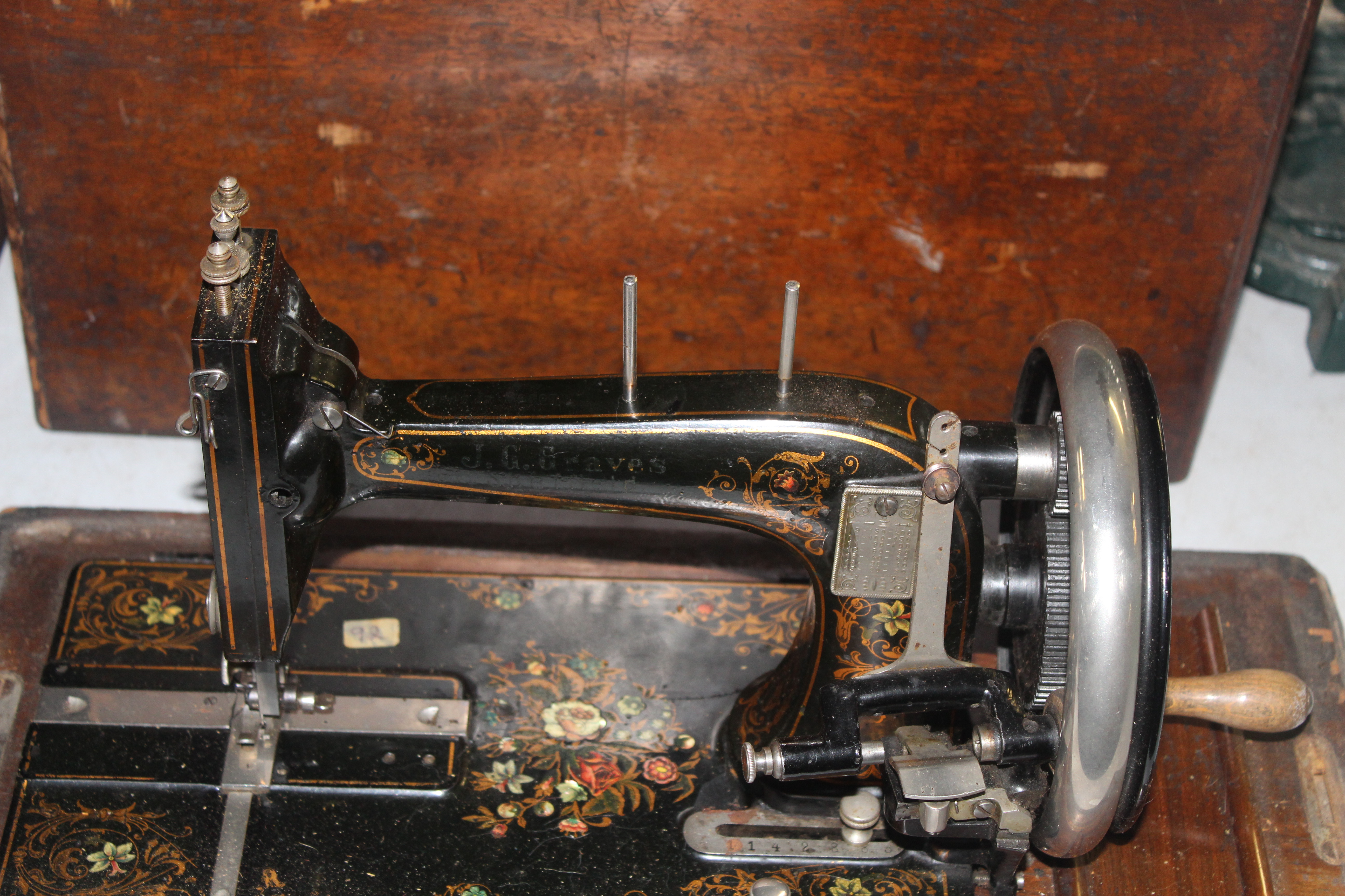 A hand operated sewing machine in fitted wooden ca - Image 2 of 2