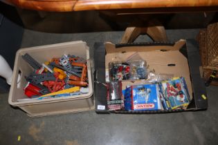 Two boxes of model railway and Meccano