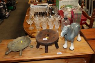 A small stool together with a Shire horse ornament