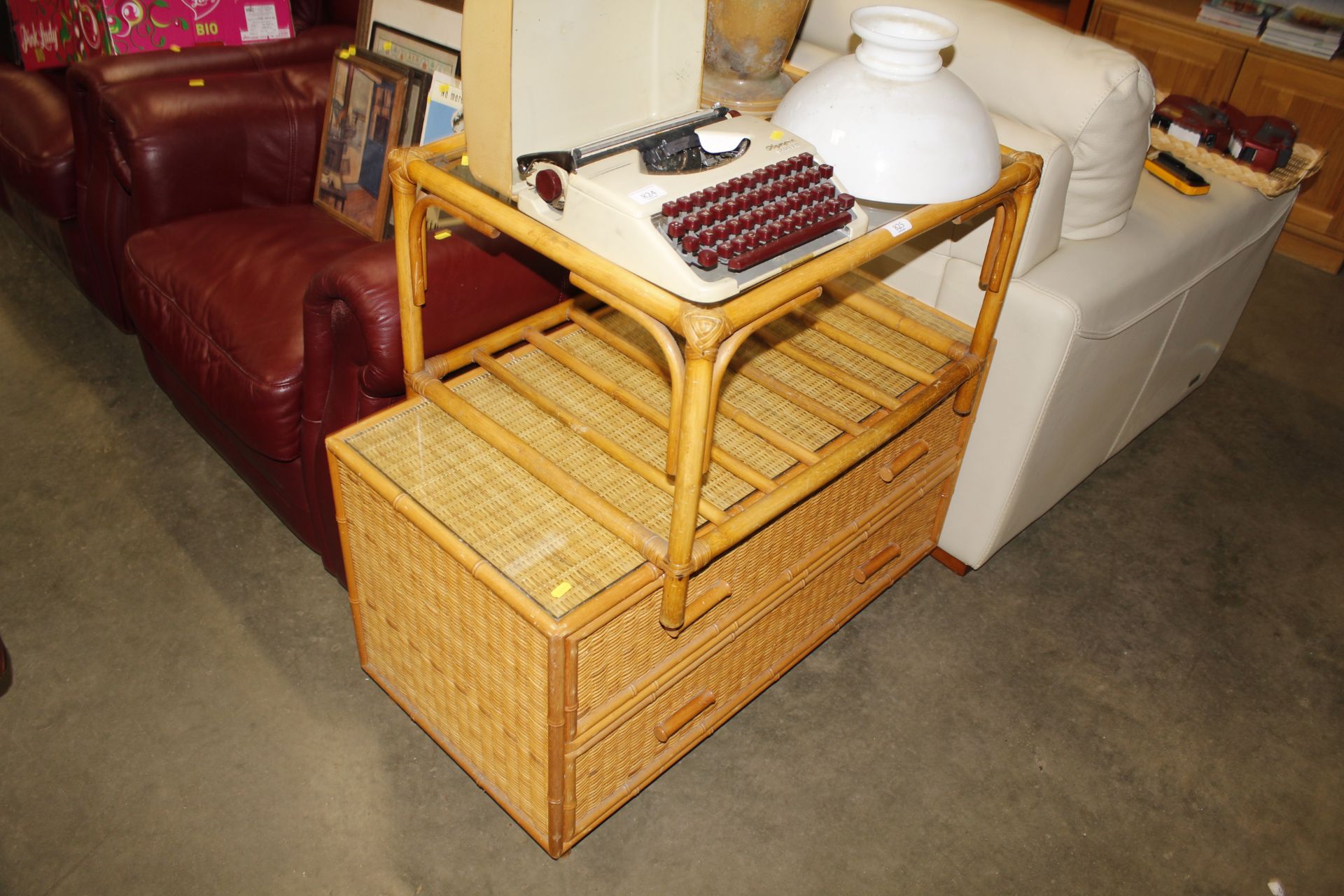 A cane chest fitted two drawers and a similar coff