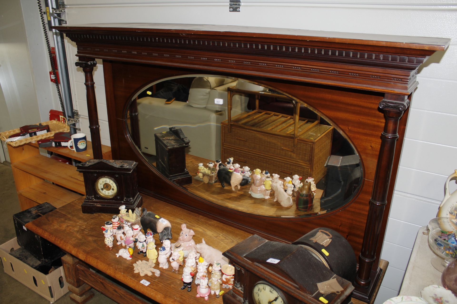 A mahogany and mirrored sideboard back