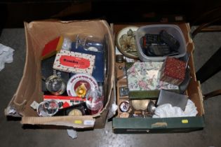 Two boxes of various sundry items including silver