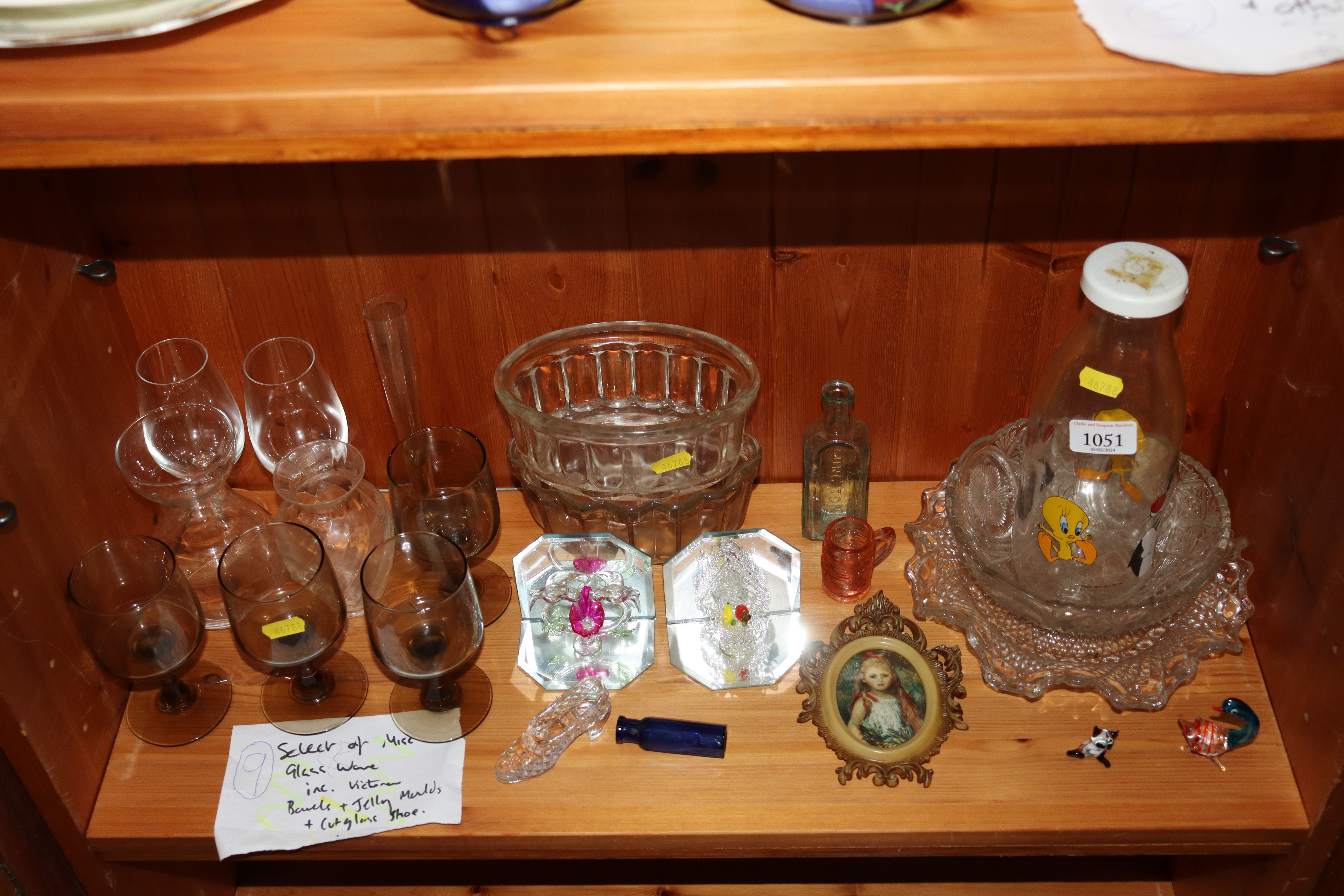 A selection of miscellaneous glass wear including Victorian bowls, jelly moulds and cut glass shoe