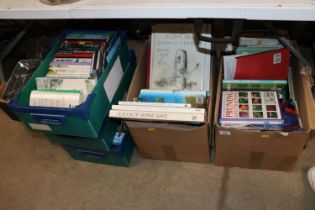 Five boxes of various books