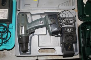 An Agojama cordless electric drill in fitted plast
