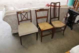 Two Edwardian chairs and a bar back chair