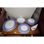 Bristol Ludlow blue and white part dinner service including plates, tureens and a sauce boat
