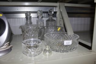 A collection of glassware including decanters