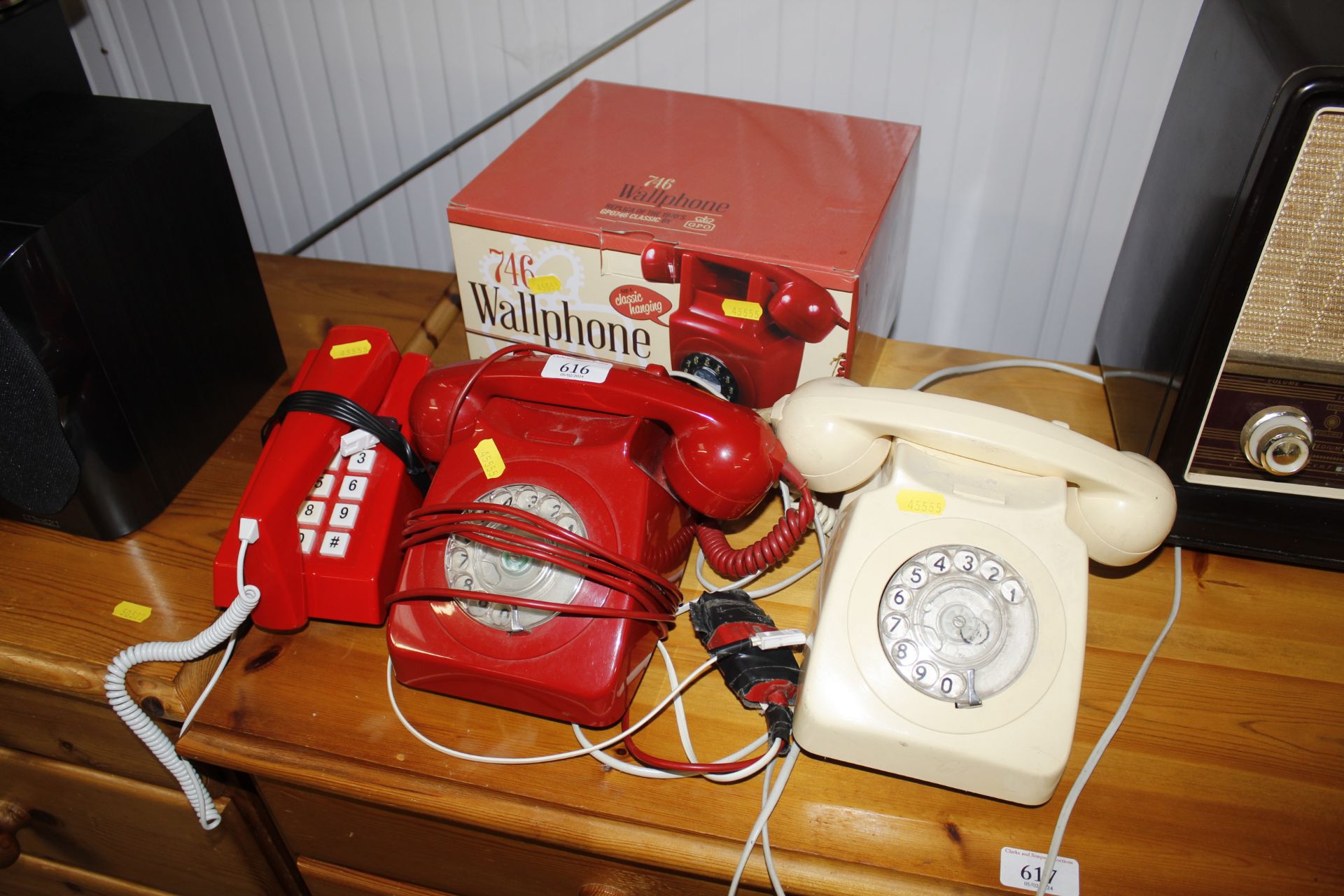 Two rotary dial telephones, retro style phone and