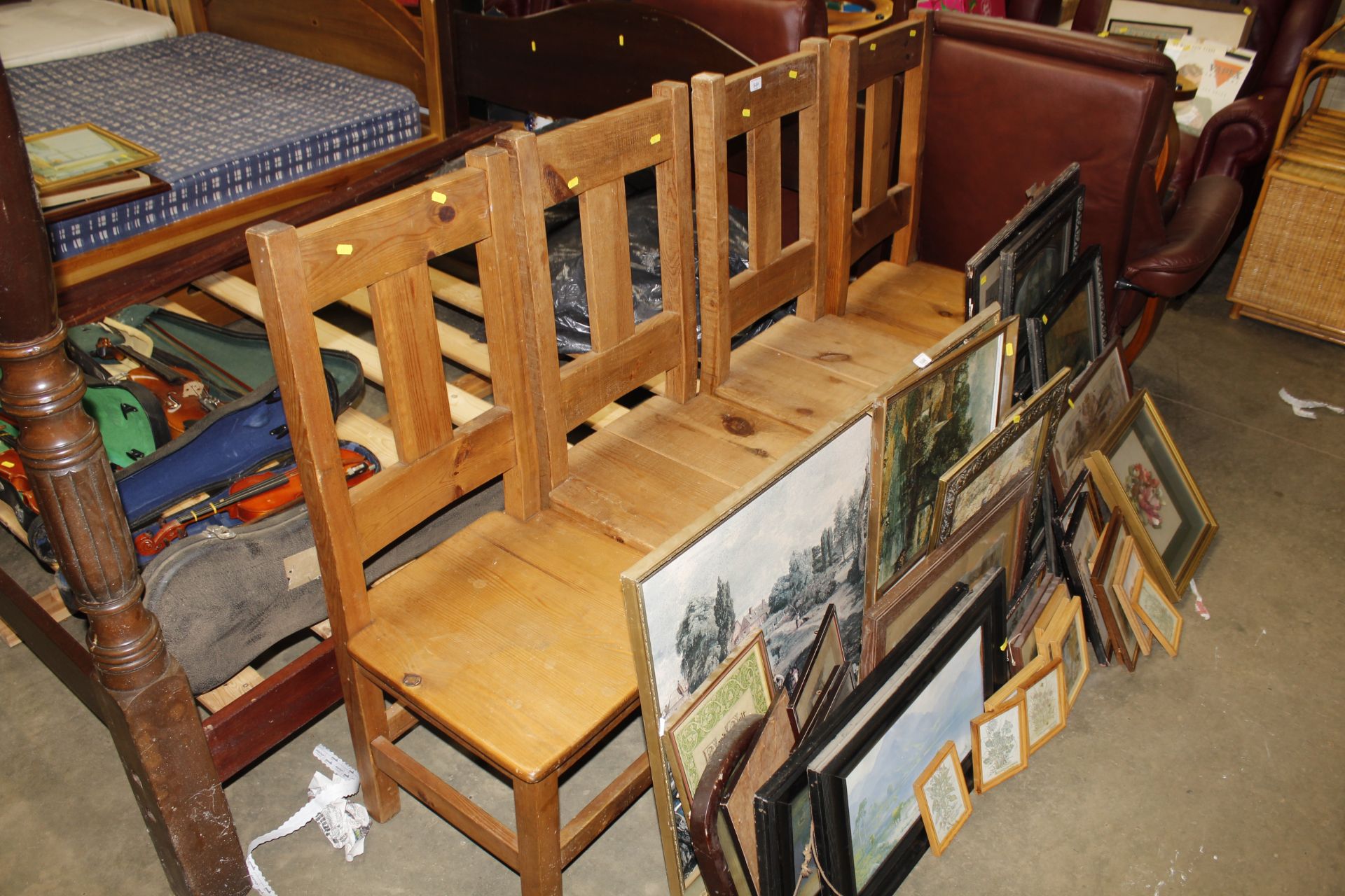 A set of four pine chairs