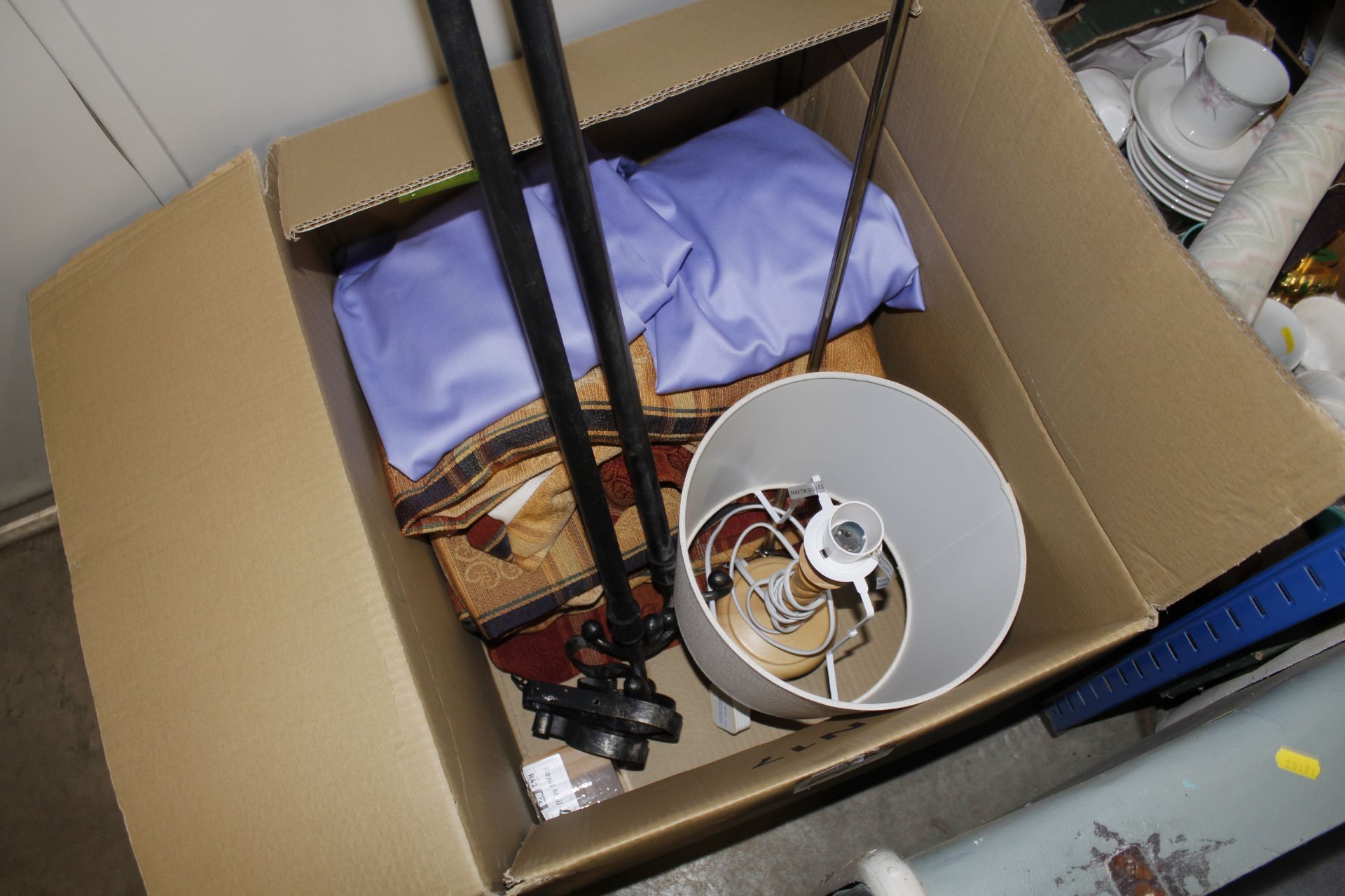 A box containing table lamp and shade, curtains an - Image 2 of 2