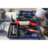 Two plastic tool boxes and contents of various hand tools to include a Wolf Tool RI-W hand