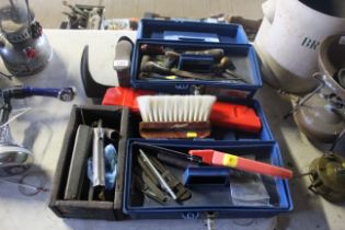 Two plastic tool boxes and contents of various hand tools to include a Wolf Tool RI-W hand