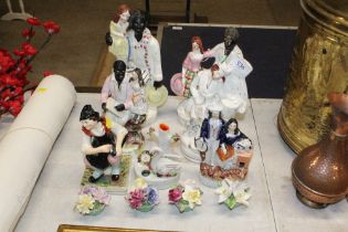 A quantity of Staffordshire figures to include Uncle Tom and Eva figure circa. 1852, Uncle Tom and