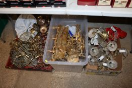 A quantity of various ceiling light fittings, hung