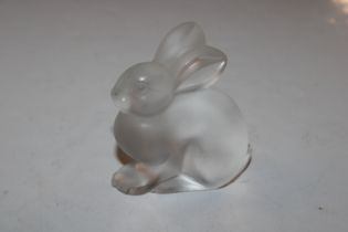 A Lalique glass model of a rabbit; four other glas