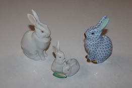 Three Herend model rabbits
