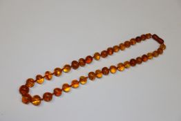 A vintage amber bead necklace, approx. 21', 49gms