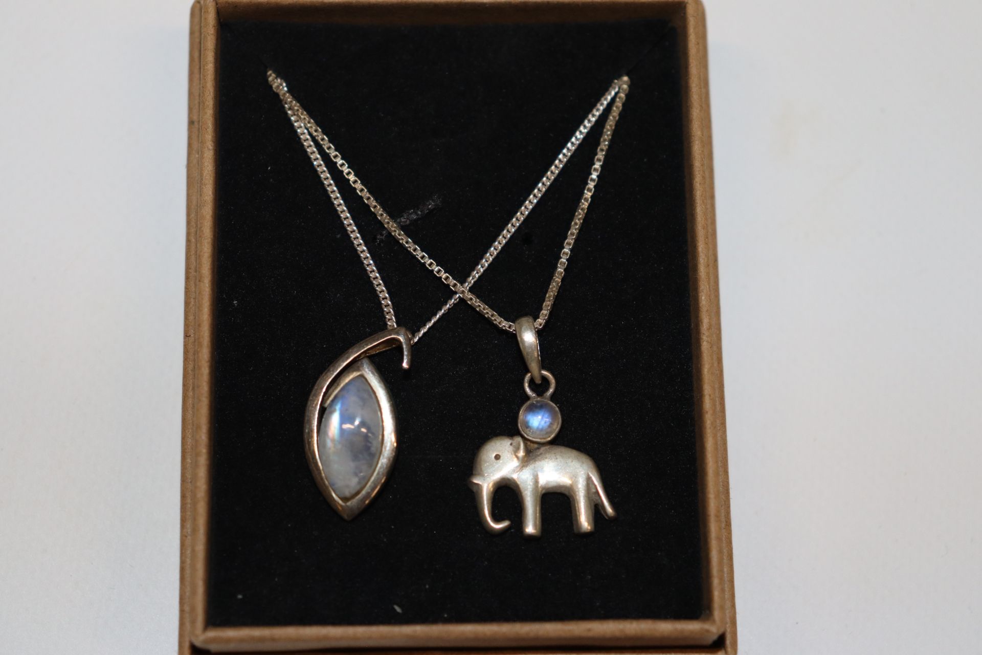 Two sterling silver and moonstone set necklaces, approx. 14gms total weight