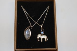 Two sterling silver and moonstone set necklaces, approx. 14gms total weight