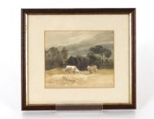 Late 19th Century school, study of cattle grazing, unsigned watercolour, 13cm x 15cm