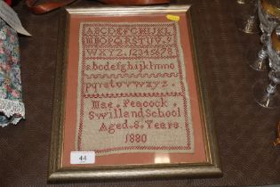 A late Victorian framed sampler by Mae Peacock, Sw