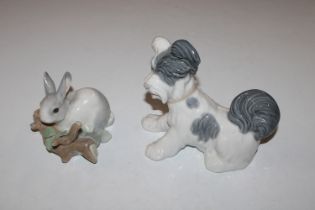 Two Lladro ornaments in the form of a rabbit and a