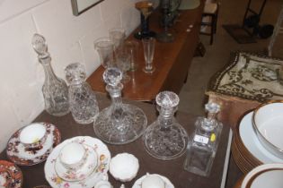 Five various glass decanters
