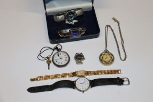 A silver cased fob watch; a Seiko wrist watch and