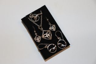 A sterling silver Celtic necklace and ear-rings an