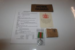 Home Guard WWII defence metal in box with armband