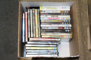 A box of various DVD's