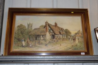 J.L. Chapman, print rural scene with workhorses passing cottages at the end of the day together with