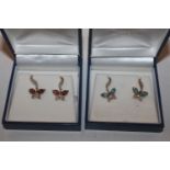 Two pairs of 9ct gold ear-rings set with coloured