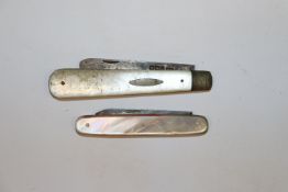 Two mother of pearl silver bladed fruit knives