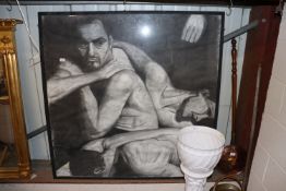 A large charcoal picture of figures