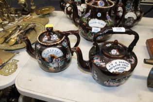 Two barge ware teapots AF