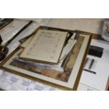A framed and glazed French certificate and a colou