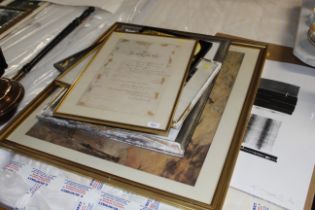 A framed and glazed French certificate and a colou