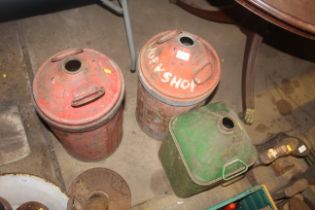 Three various metal oil cans (lacking lids)