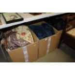 Three boxes of miscellaneous textiles