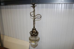 A Victorian glass and brass hanging pendent light fitting