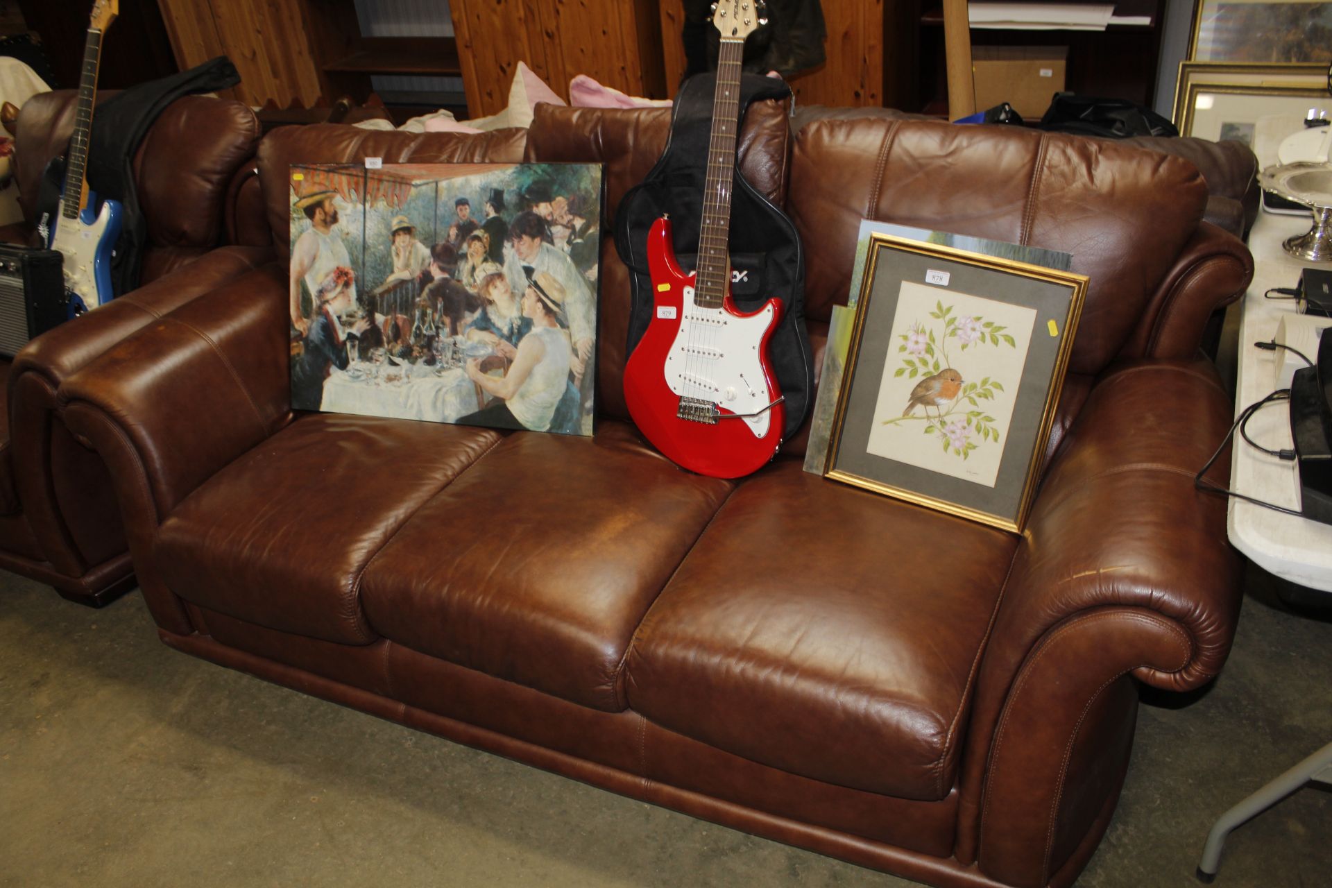 A leather three seater settee and matching armchair - Image 2 of 3