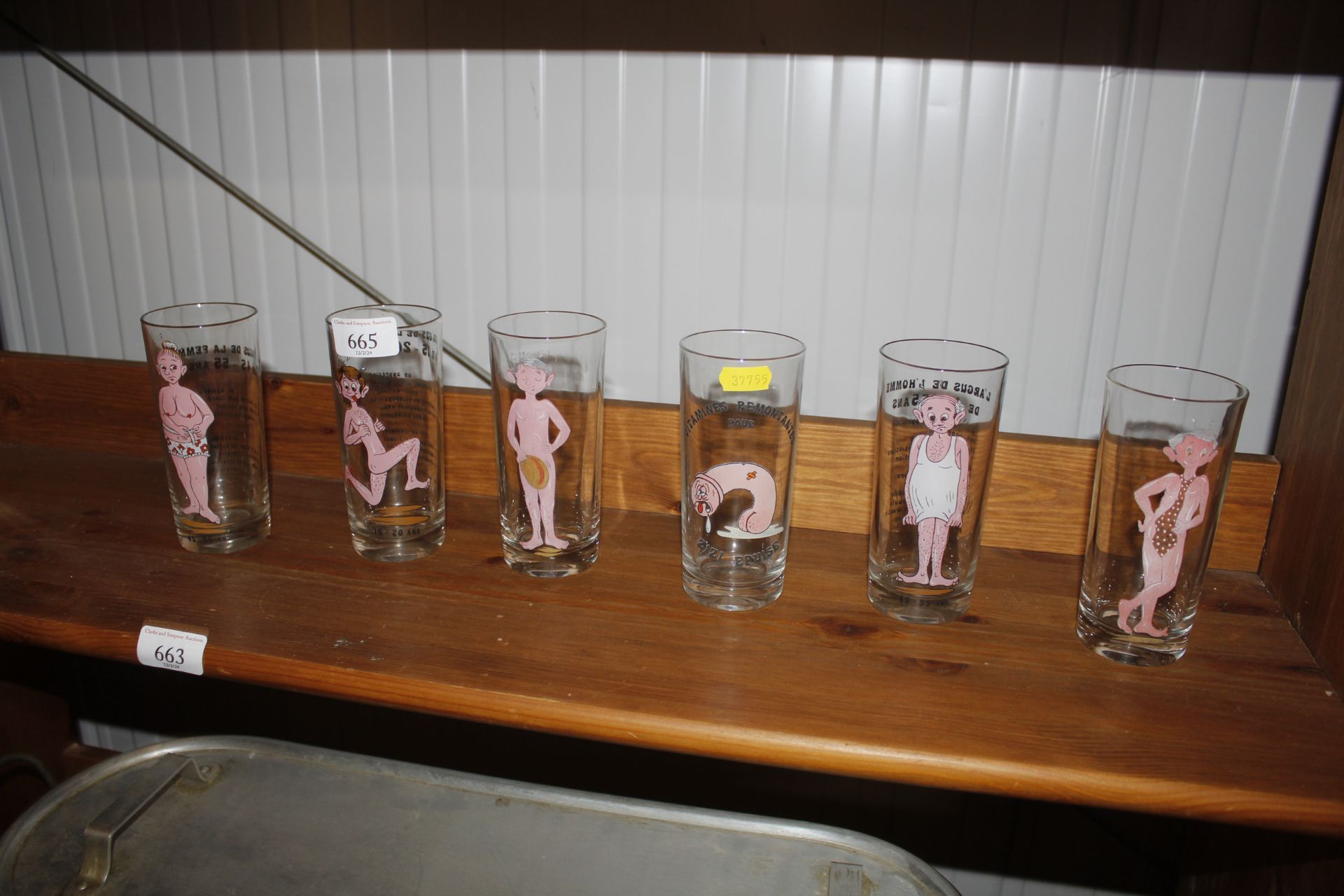 Six humorous cocktail glasses