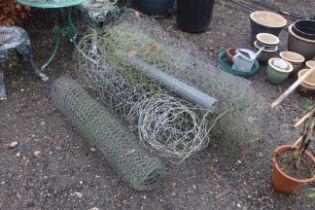 A quantity of various used garden netting, chicken
